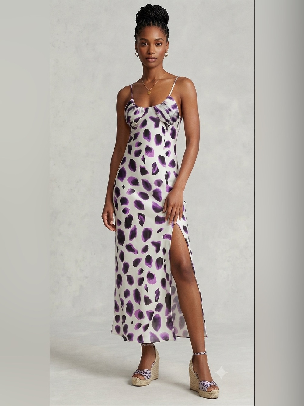VILA Purple and Black Printed Slip Dress